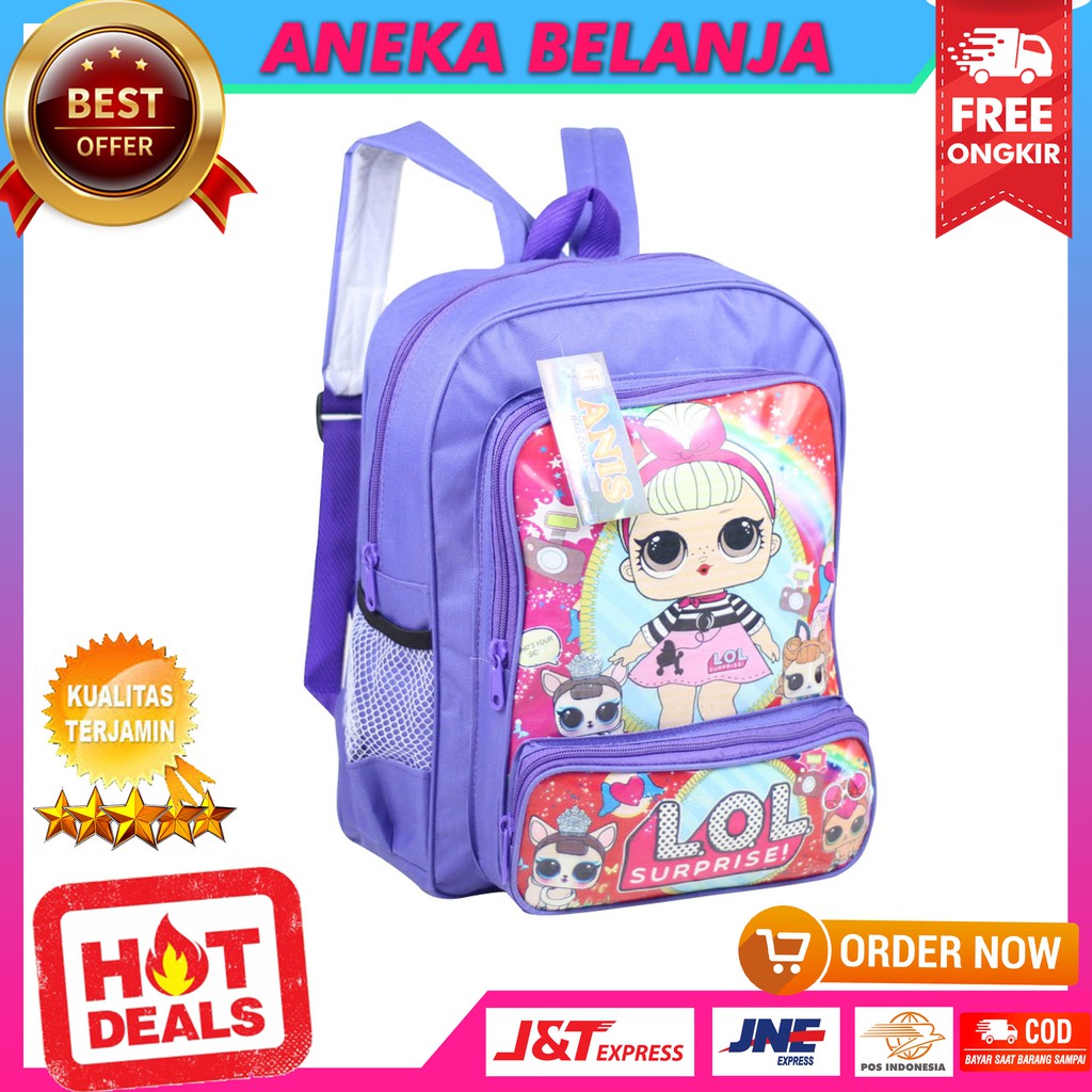 Backpack Khusus Anak Perempuan Gambar Kartun LOL Ungu Lucu Berkualitas Tas Sekolah PAUD TK SD Trendy Keren Ransel Sekolah Import Anak Cewek TPQ TPA Piknik Tebal Kuat Fashionable Stylish Termurah Terlaris Berkualitas