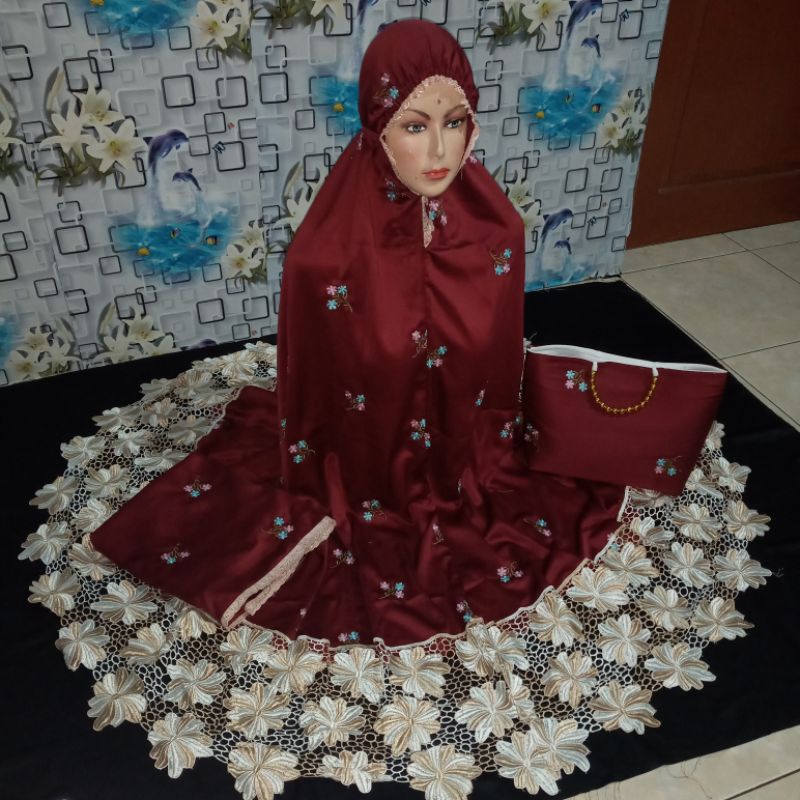 Mukena mukenah dewasa jumbo sutera sutra prada bordir premium cantik mewah motif brukat terbaru 2021