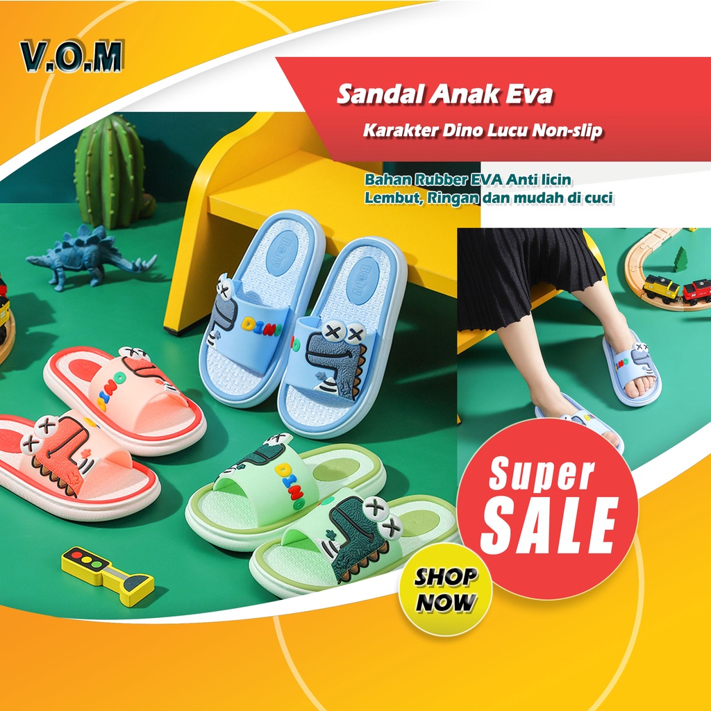 SA-B Sendal / Sandal Anak Eva Lembut Karakter Dino Lucu Non-slip 0789