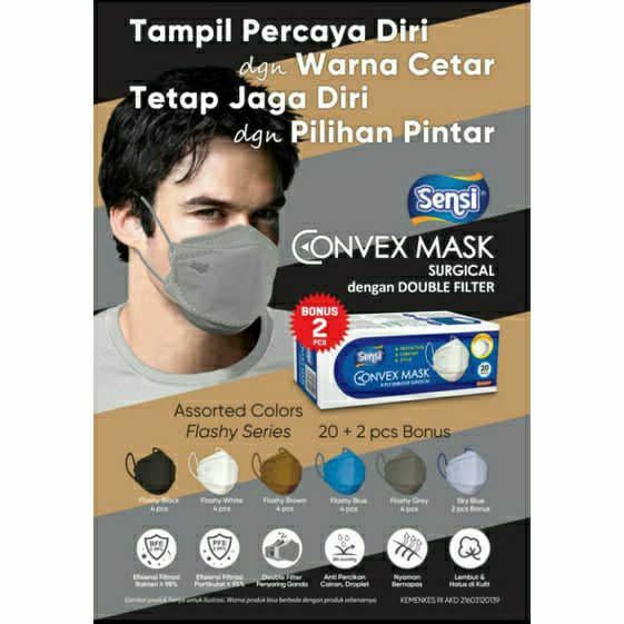 sensi convex mask 4ply/masker sensi convex 4ply isi 20pcs/ masker sensi