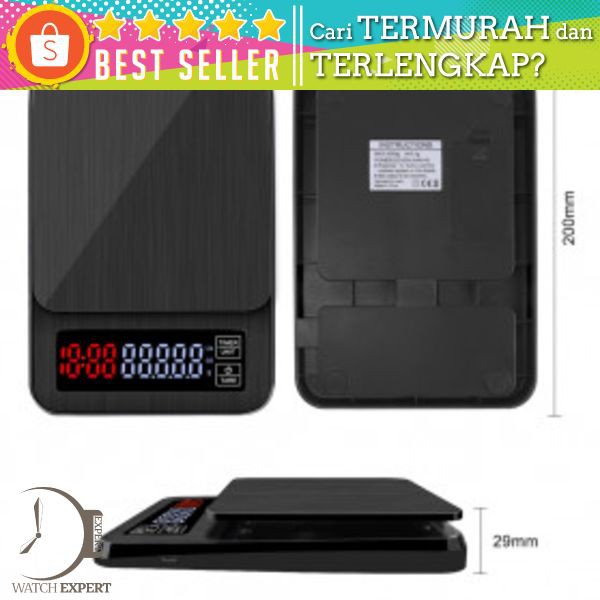 Taffware Digipounds Timbangan Dapur Mini Digital Coffee Scale LCD 3000g 0.1g - TSC3 - Black