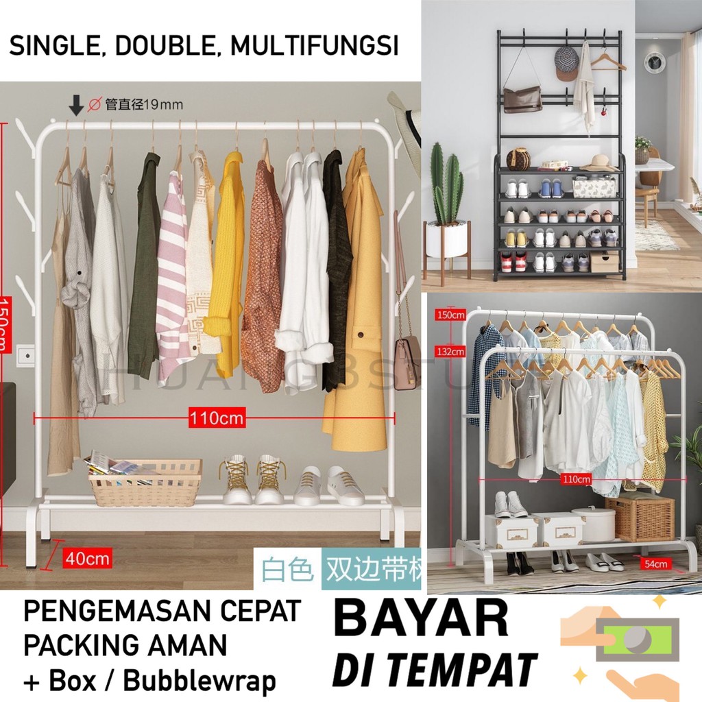 Big Standing Hanger Single Double / Gantungan Baju / Display Baju / Gawang Display Butik