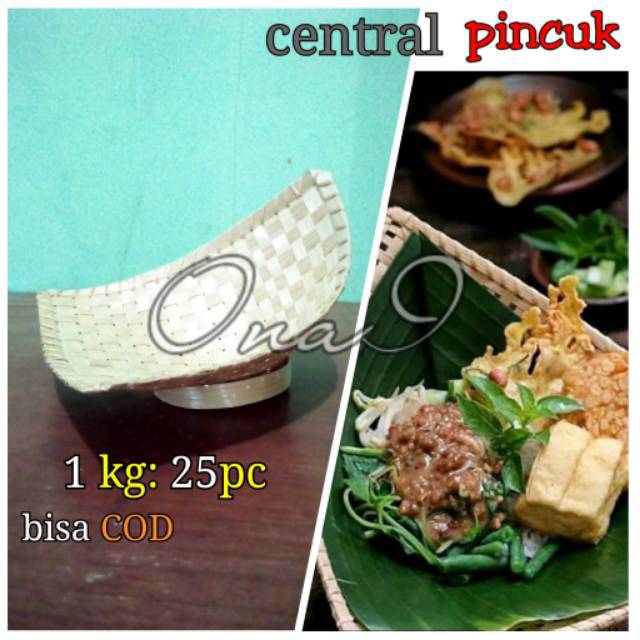 Piring pincuk anyaman bambu ada kaki nya,besek,termurah,lidi,rotan,gudeg,pecel