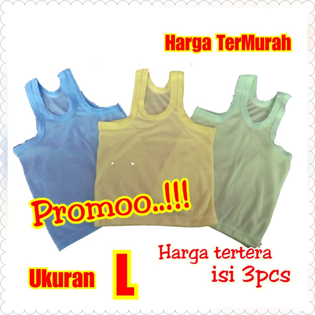 Kaos dalam baju bayi Singlet Warna ukuran L isi 3 singlet terlaris