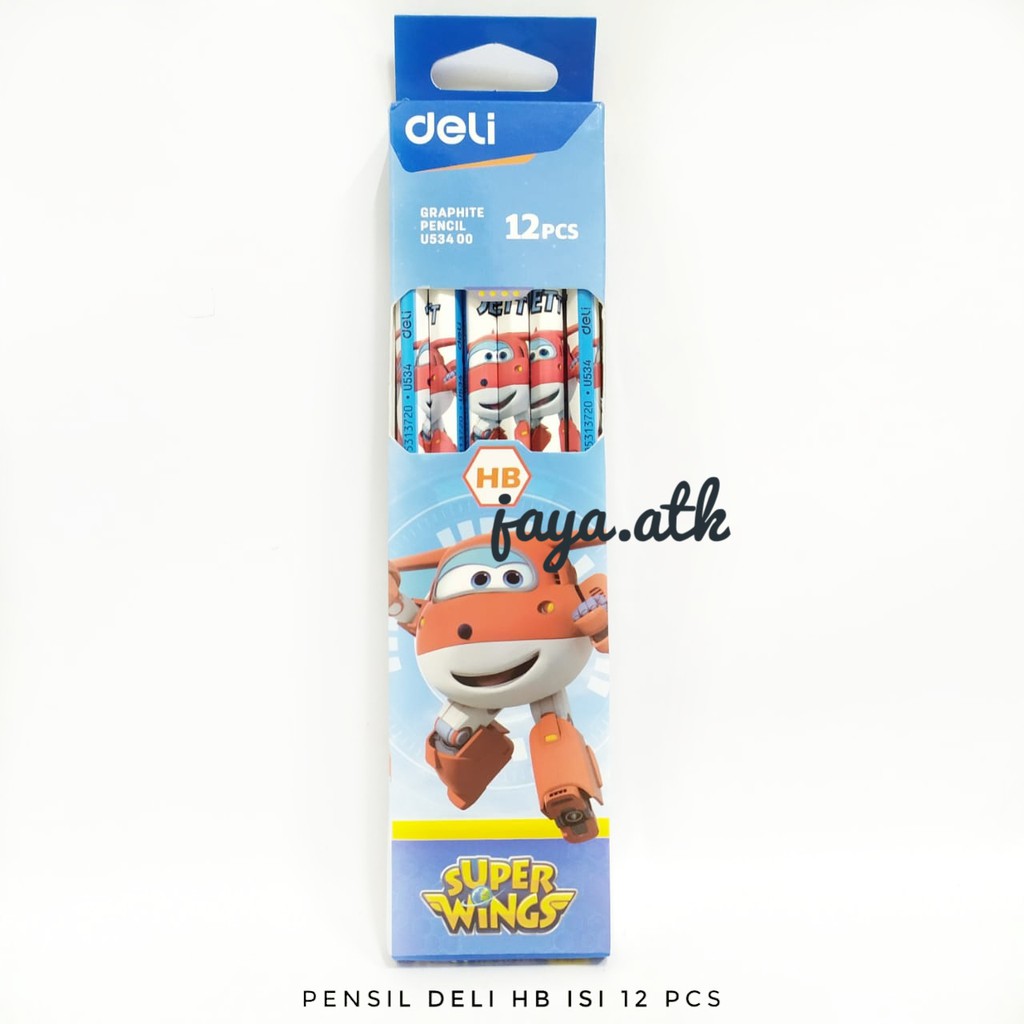 PENSIL HB PENSIL KAYU KARAKTER PENSIL SERUT KARAKTER SUPER WINGS DELI 53400