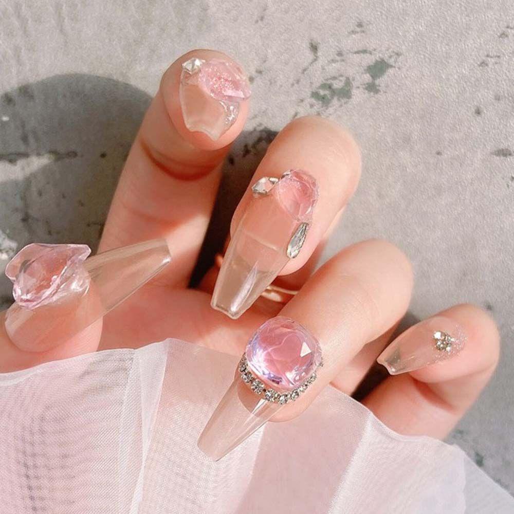 Mxbeauty Bentuk Cinta Kuku Berlian Imitasi DIY Fashion DIY Dekorasi Kuku 3D Pesona Kuku Nail Art Permata Menunjuk Bawah Square Nail Drills