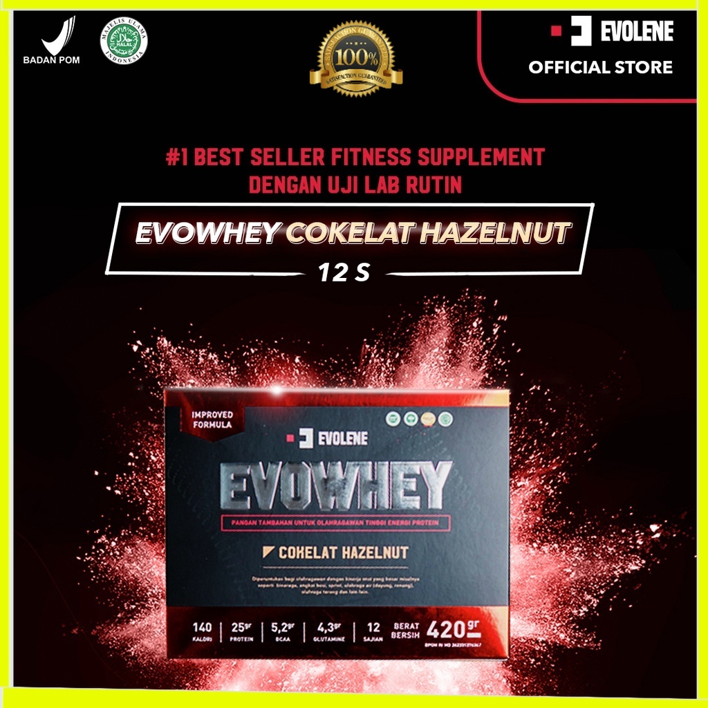 Evowhey Hazelnut 12s - Suplemen fitness pembentuk Otot - Defisit kalori - Susu Protein - Suplemen Fitness - Minuman Protein - Suplemen Workout Evolene Evoline Evolen