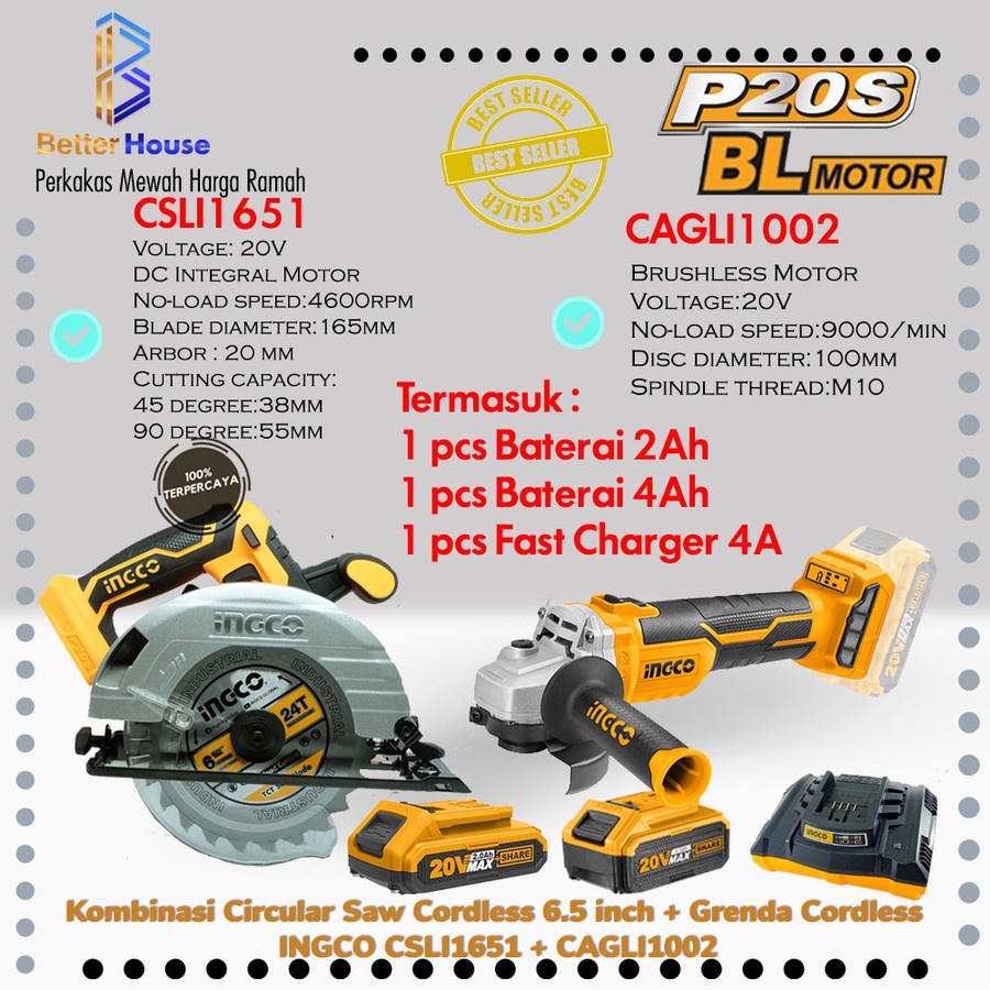 CIRCULAR SAW CORDLESS + GRENDA CORDLESS INGCO CSLI1651 + CAGLI1002 flex