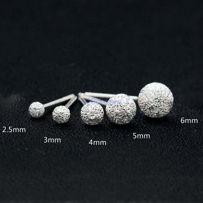 Nyata 925 Sterling Silver Anting-Anting Bola Manik-manik Studs Anting-Anting Wanita Bulat Stud Dicap Wanita Hadiah
