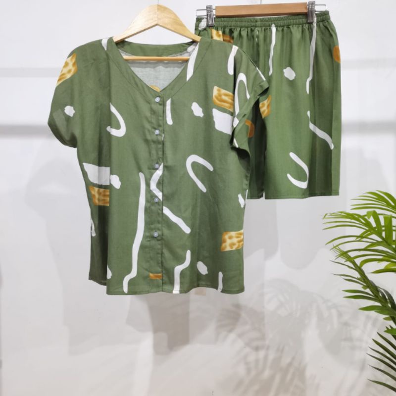 PIYAMA KANCING PENDEK HITS PIYAMA KANCING BUSUI | PIYAMA RAYON | HOMEWEAR-PD NK 47