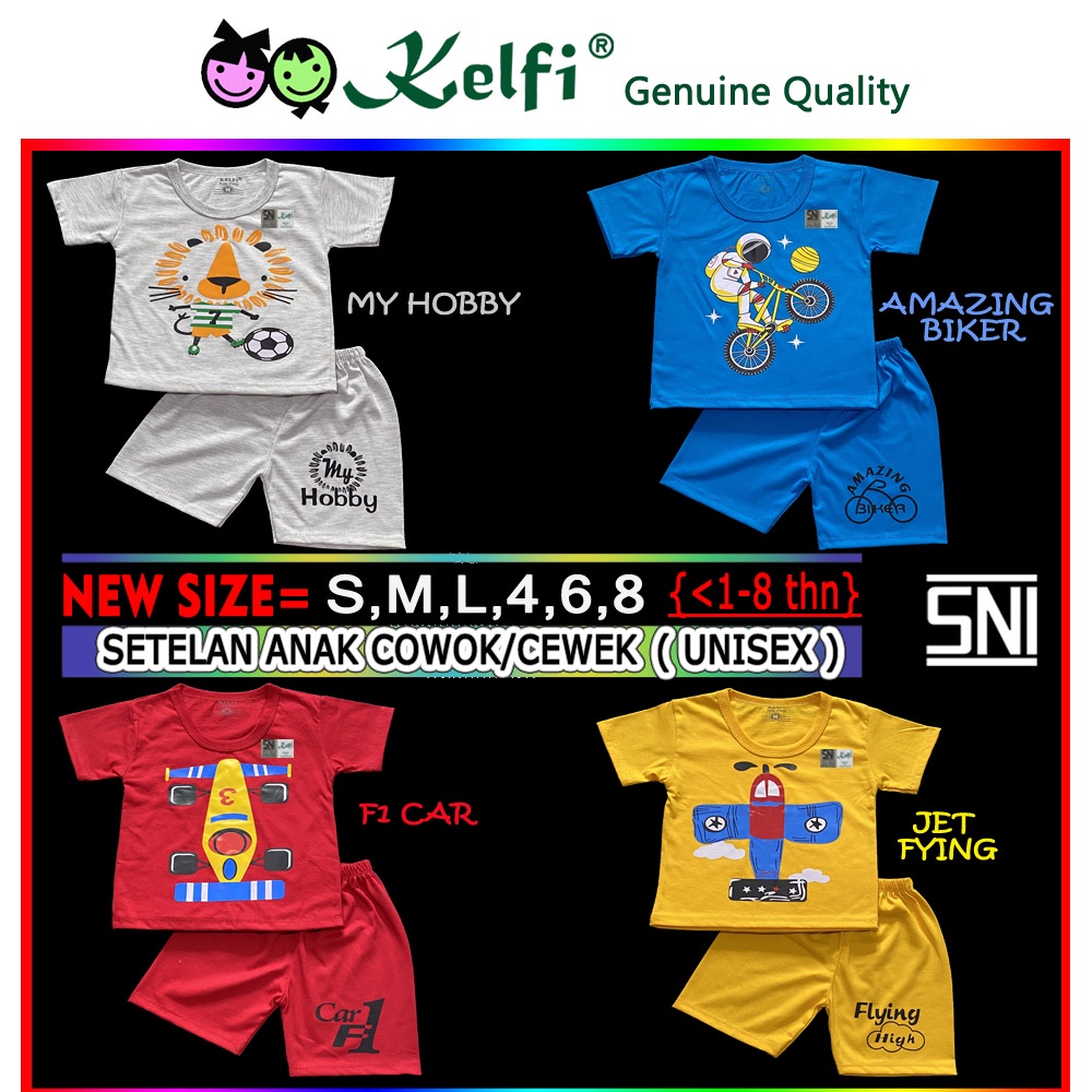 PROMO 10.10 KELFI SETELAN ANAK UNISEX COWOK/CEWEK USIA 1- 8 TH =&gt; NEW COLOR