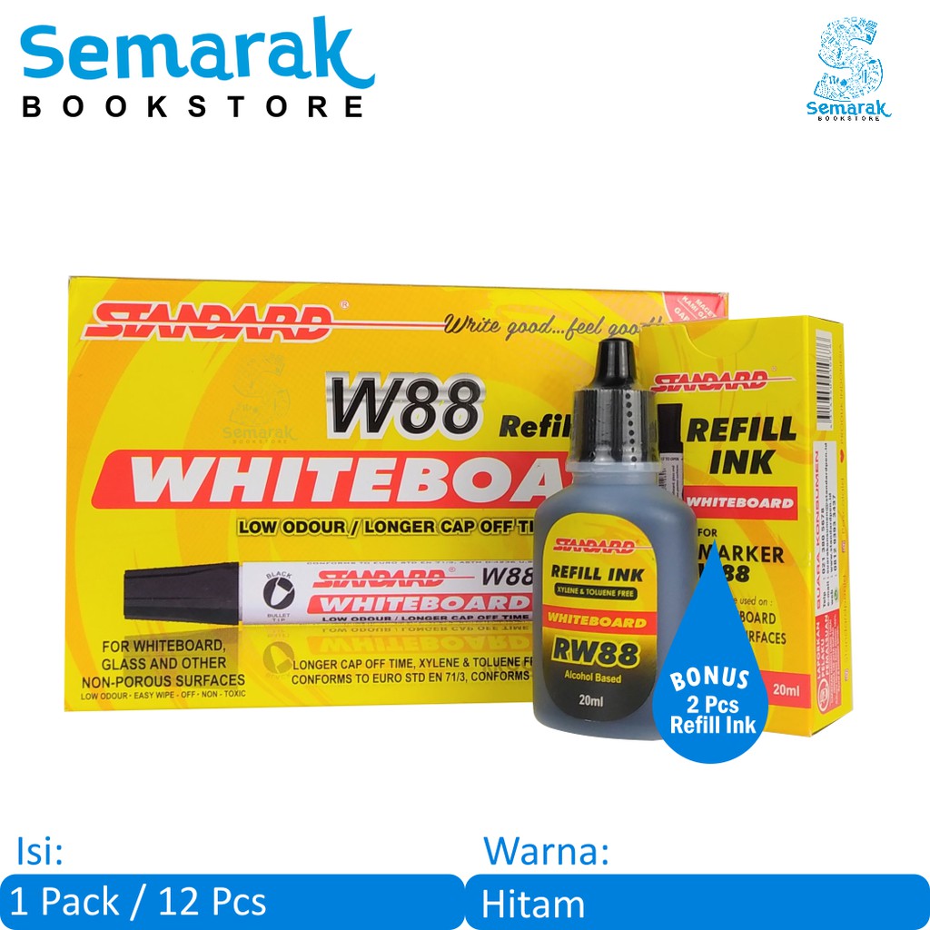 

WhiteBoard Marker Spidol Papan Tulis Dapat Dihapus + Refill Ink Standard W88-Hitam [1 Pack / 12 Pcs]