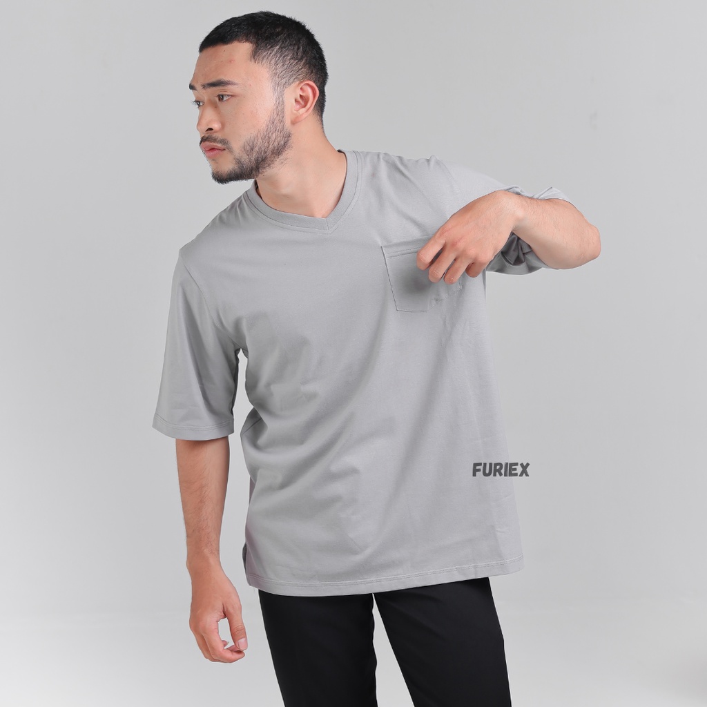 KAOS OVERSIZE POCKET | OVERSIZE KRAGH V-NECK | KAOS POLOS PRIA WANITA