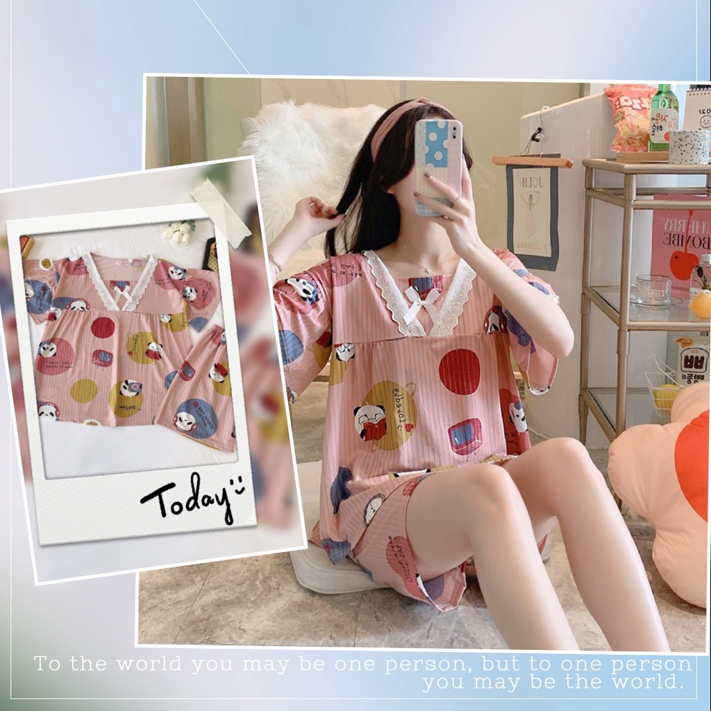 Baju Tidur Piyama Import Korea Motif Kartun Lucu Baju tidur wanita Celana pendek