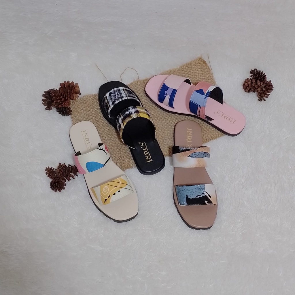 Sandal Wanita Sol Karet Slip On Ban 2 Simple Motif Kekinian Trendi NESANH - HELENA