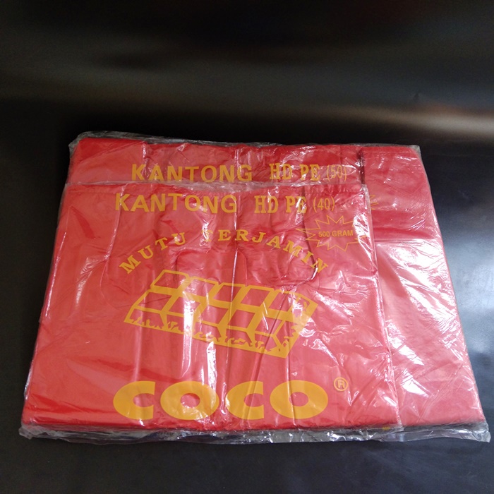 Kantong Plastik Merah/Kantong Coco Merah 500gram/Kantong Kresek Merah/Kantong HD