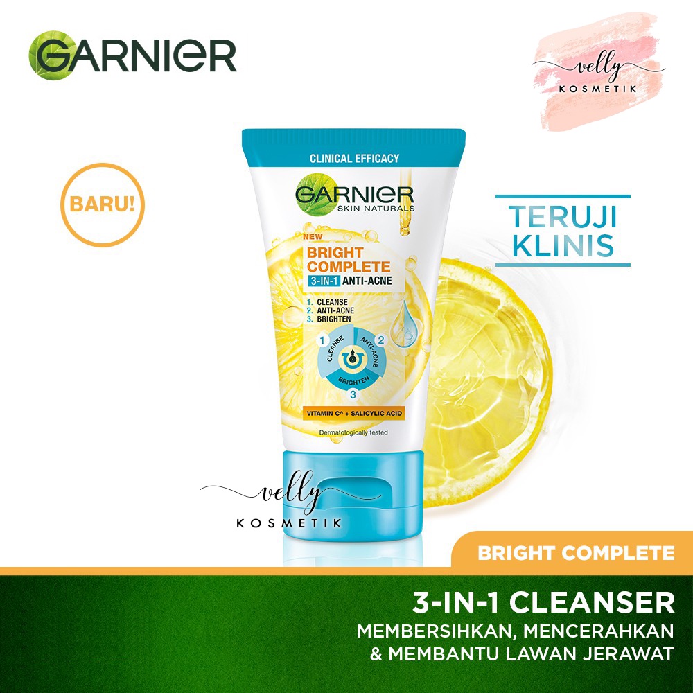 Garnier Bright Complete 3-in-1 Anti Acne Facial Wash 50ml | 90 ml - Pembersih Wajah Lawan Jerawat