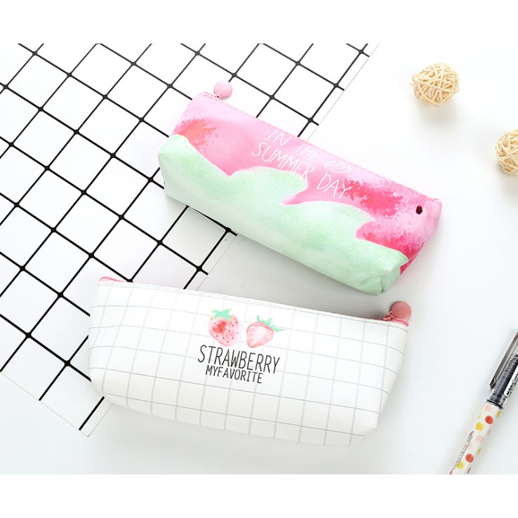 Tempat Pensil Gambar STRAWBERRY / Tempat Alat Tulis Motif BUAH STROBERI / Tepak Pensil STROBERI Lucu