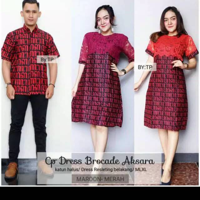 COUPLE DRESS BOLERO AKSARA JAWA MARUN COUPLE BATIK BAJU NATAL SARIMBIT BATIK