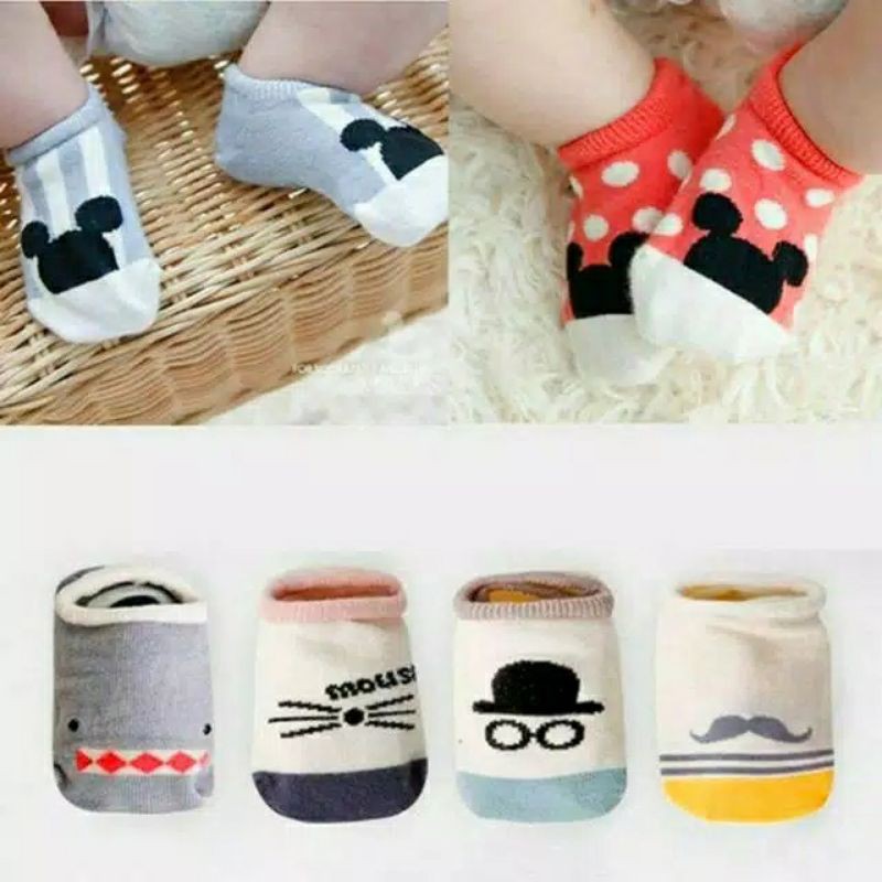 KAOS KAKI KOREA BAYI LUCU PENDEK MOUSTACHE, MOUSE, HAT, SHARK ,MM