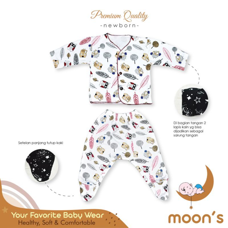 MOONS STELAN PANJANG TUTUP KAKI PREMIUM,STELAN BAJU TIDUR, PIYAMA BAYI NEWBORN