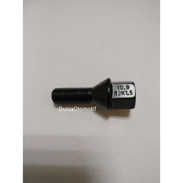 Baut Roda Mercy / BMW 12mm x 1.5 Hitam Panjang Ulir 2.8 Cm