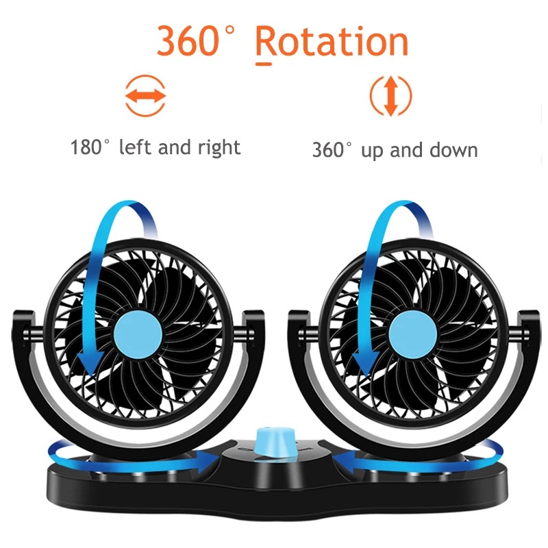 [12V 24V 360° All-Round Adjustable Speed Car Auto Air Cooling Dual Head  Fan] [Low Noise Car Auto Cooler Air Fan]