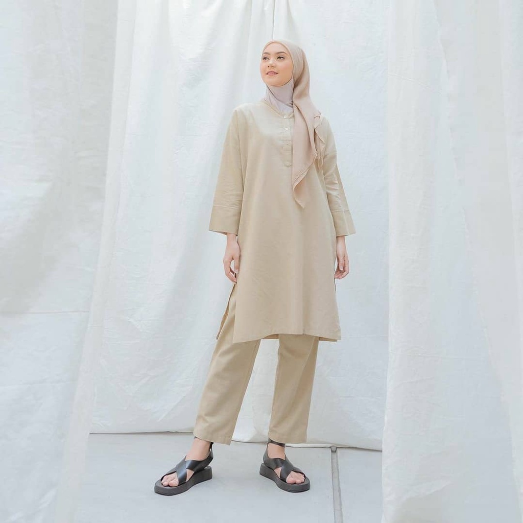 Peony Set Celana Baju Wanita Muslim Terbaru 2022 / Stelan Baju Wanita Kekinian Premium Tunik Polkado