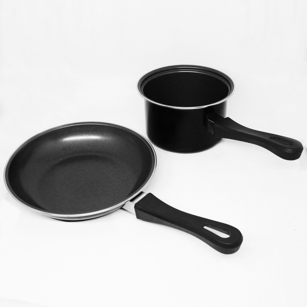 Maspion Milkpan Teflon 16 cm dan frypan 23 cm Hitam anti lengket