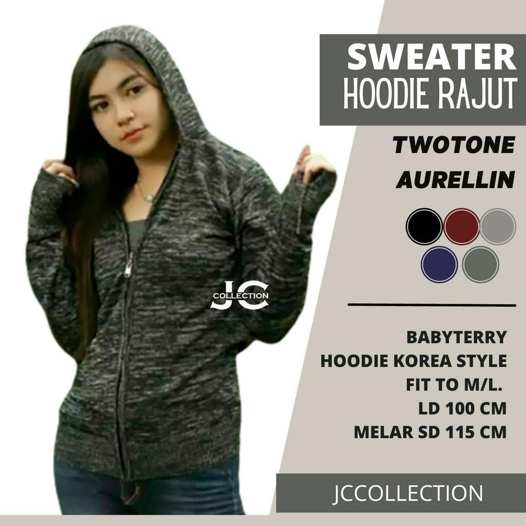 Jaket Rajut Twotone Arielli Knitting Sweater Hoodie Roundhand - JCCollections