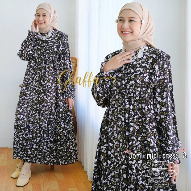 JOMI MIDI #3 BY GHAFFA THE LABEL / MIDI DRESS WANITA / Gamis midi rayon adem