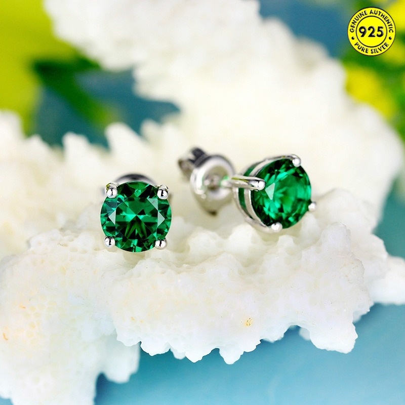 Anting Tusuk Aksen Batu Emeraldkristal Turmalin Imitasi Ala Vintage Untuk Wanita