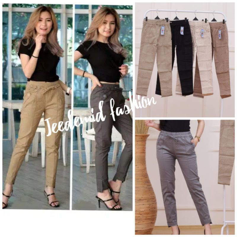 CELANA CHINO WANITA PINGGANG FULL KARET BAHAN COMBET TWILL STREET