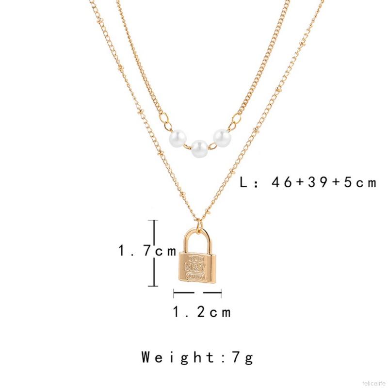 Simple And Versatile Temperament Pearl Necklace Personalized Metal Lock Pendant Fashion Niche Double-layer Necklace