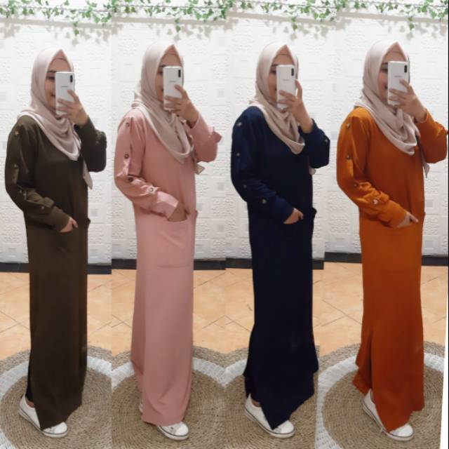 Maxy kancing matt knit mango ld 110 pb 138 kantong depan belah samping 
Army, dusty pink, navy, bata