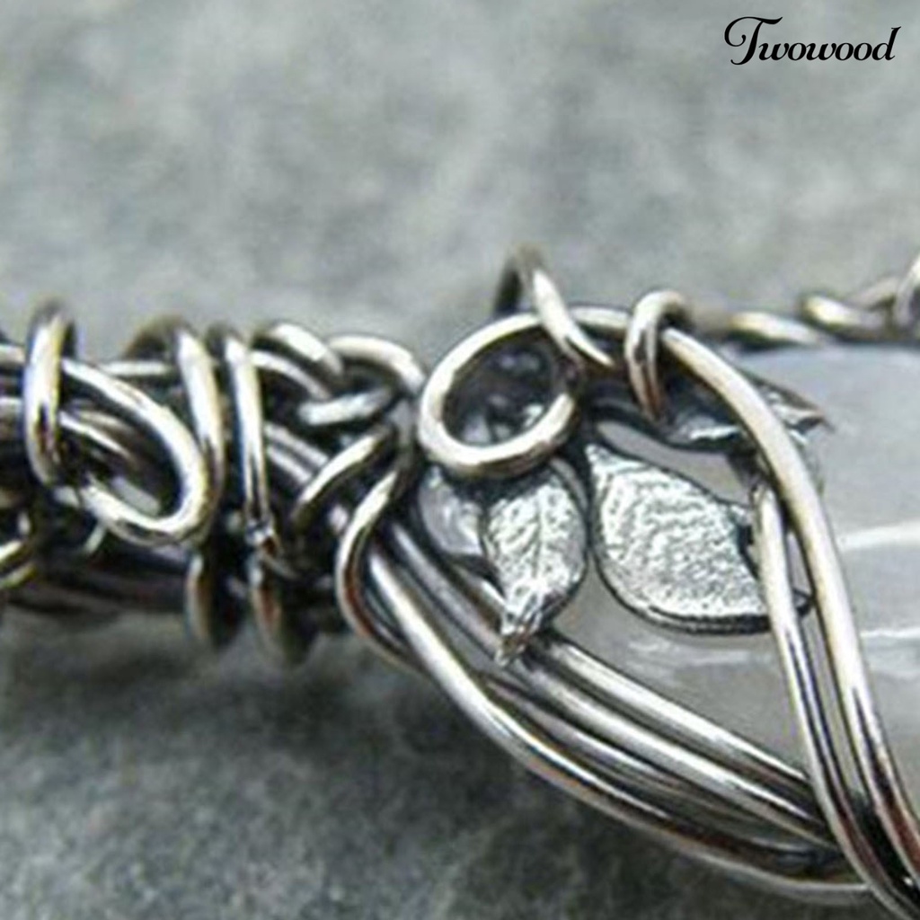 Twowood Clavicle Necklace Extension Chain Leaf Print Fine Workmanship Faux Moonstone Pendant Charm Necklace for Women