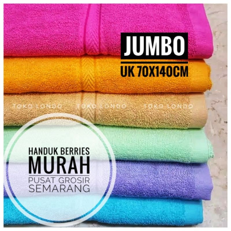 MURAH! Handuk Mandi Dewasa Besar BERRIES JUMBO uk 70 uk 70x140 cm FULL KATUN 100% Handuk warna Abu2 Brown Krem Blue Navy Coklat Tua Green Grey Hijau Kuning Mocca Ungu Biru Tua Orange Pink Purple White Yellow MURAH