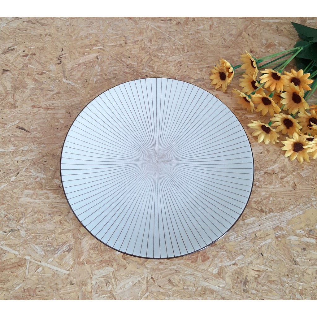 00152 Piring Salad Motif Garis Coklat / Piring Salad Keramik / Piring Keramik Salad