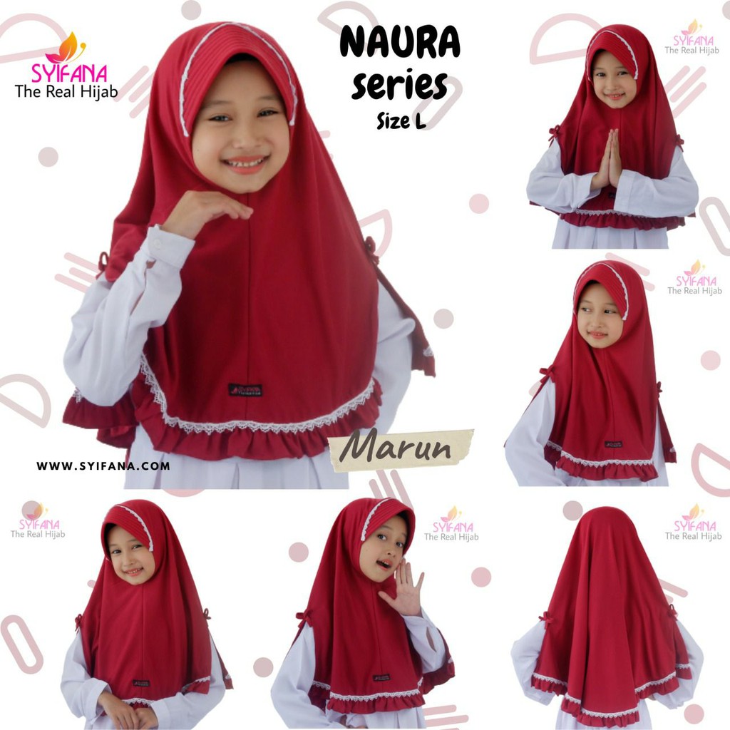 Syifana NAURA Jilbab Bergo Anak Bahan Kaos Renda Import by Toko baju eka Bandung