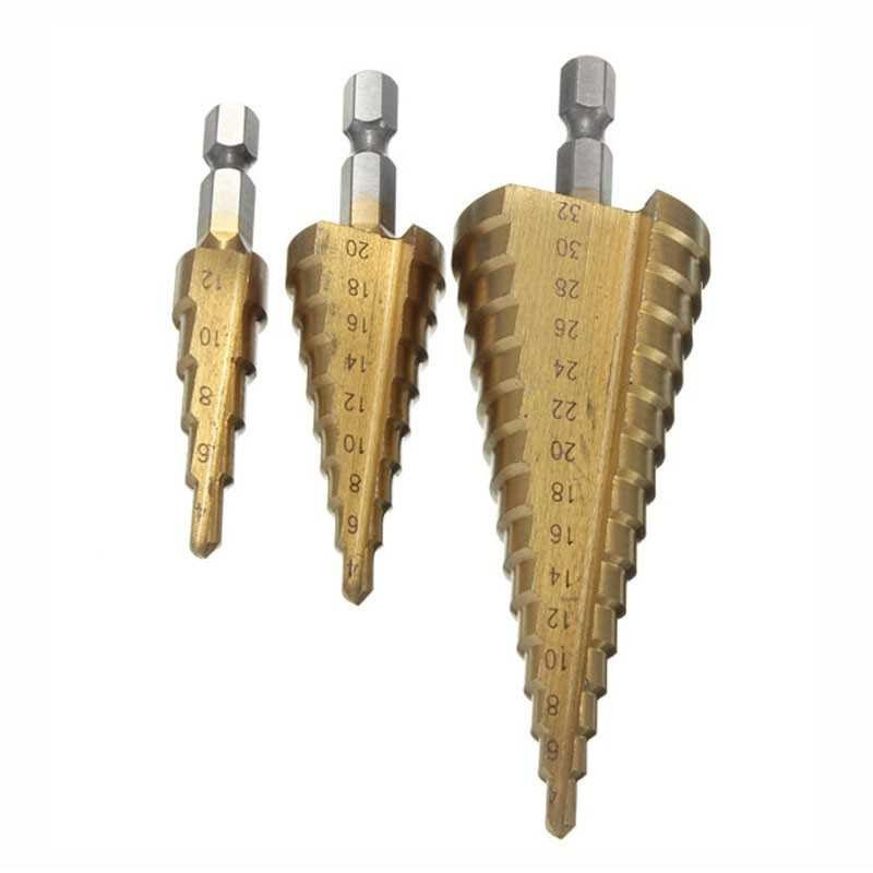 Mata Bor Pagoda Spiral 3PCS Besi Kuningan Kayu Plastik Step Drill Tingkat Payung Cone HSS 4 12 20 32