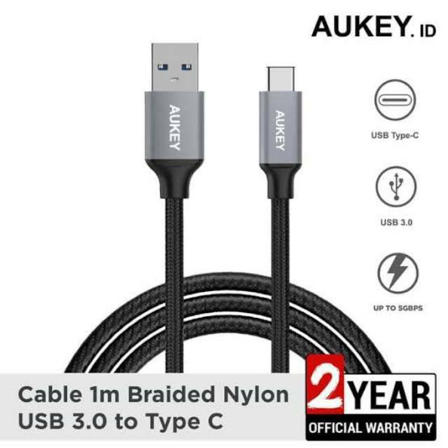 Aukey CB-CD2 Braided Nylon Quick Charge 3.0 USB Type C Original