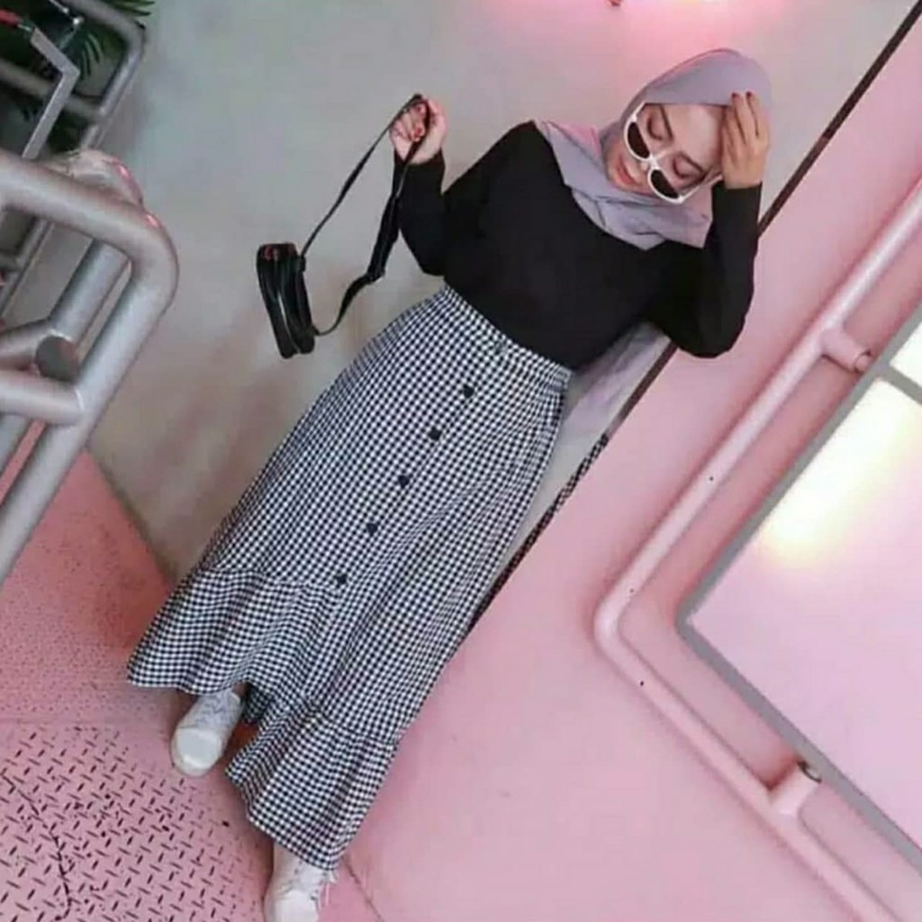 Rok Gingham ARSY Button Skirt