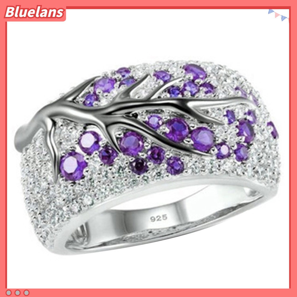 Bluelans Cincin Desain Cabang Pohon Plum Aksen Berlian Imitasi Untuk Wanita