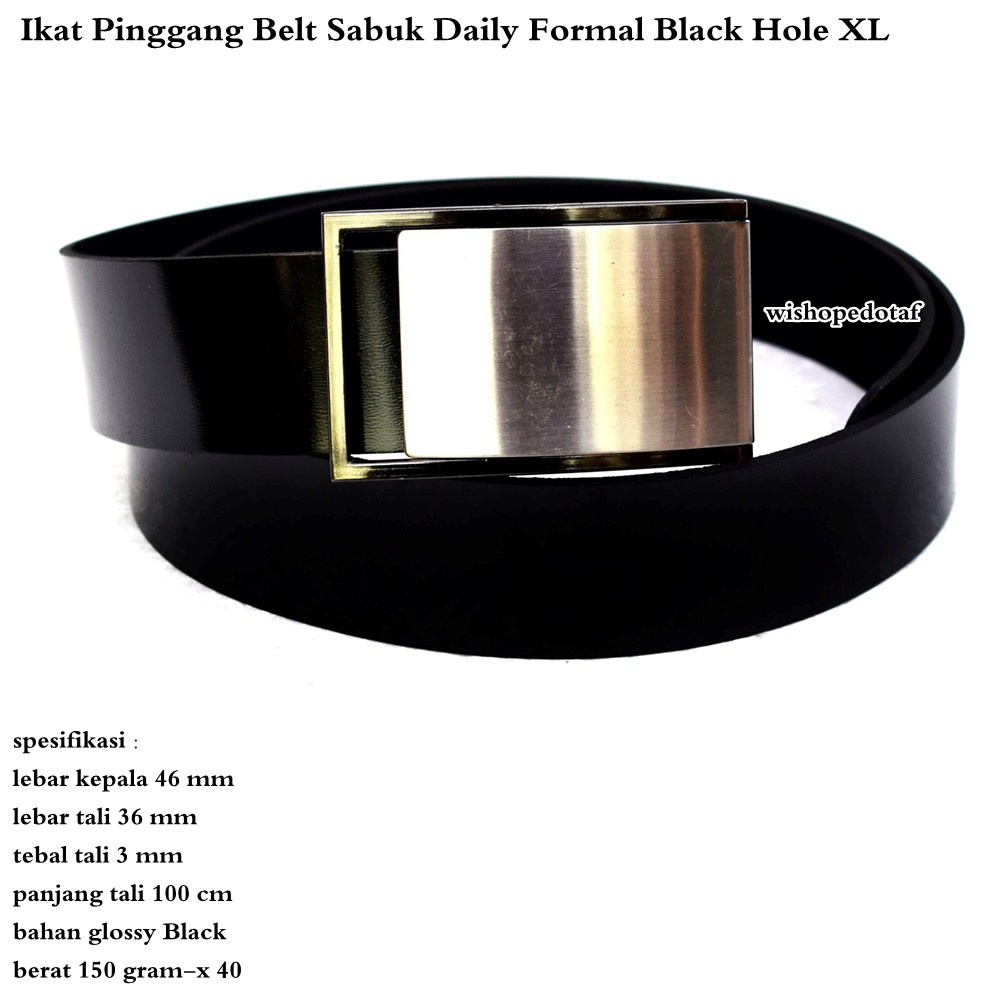 Ikat Pinggang Kulit Fiber Hole Black Glosy XL