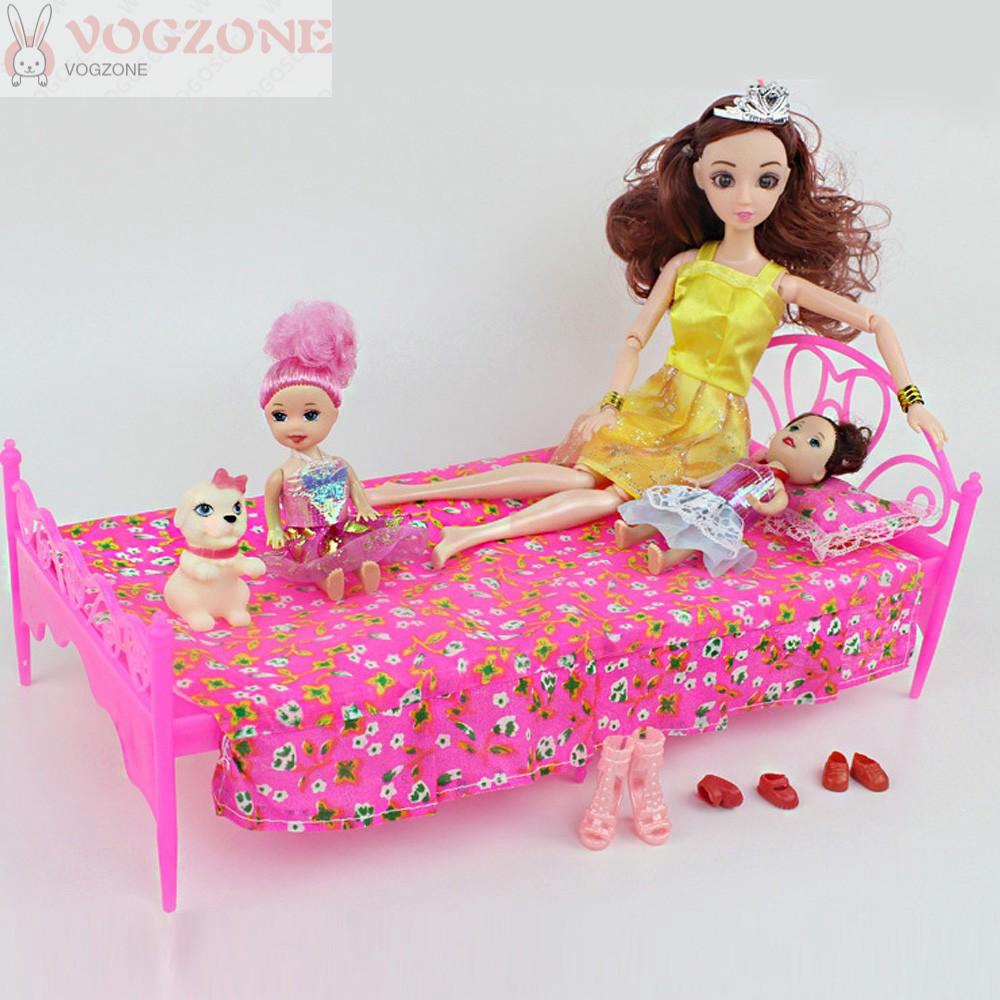 Diy Plastic Miniature Bedroom Furniture Bed For 1 6 Barbie Dolls Dollhouse Toy