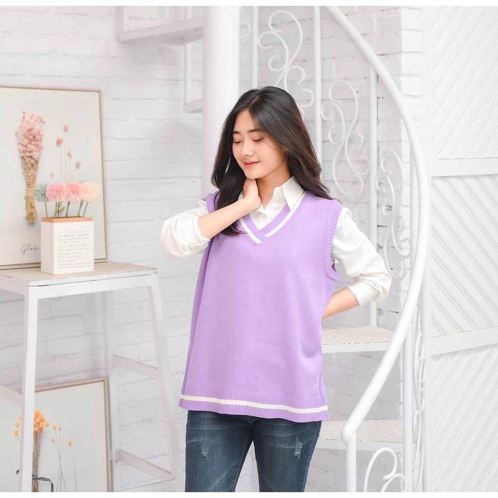 VS - Shina Vest List Rajut / Rajut Hufflepuff Knit Vest Rompi Rajut 100 % ASLI