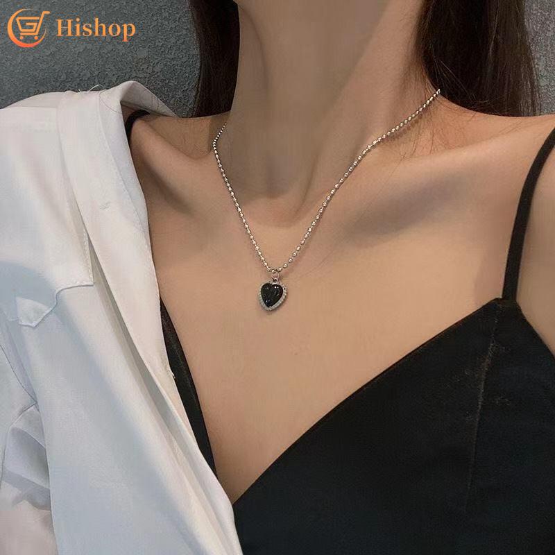 Korean Simple Black Heart Necklace Cool Girl Chain Women Jewelry Accessories