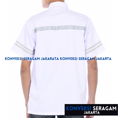 Baju Kemeja Safety K3 Lengan Pendek - Seragam Kerja Atasan Wearpack Werpack Werpak Proyek Tambang Warna Puith Pria Wanita - Konveksi Seragam Jakarta