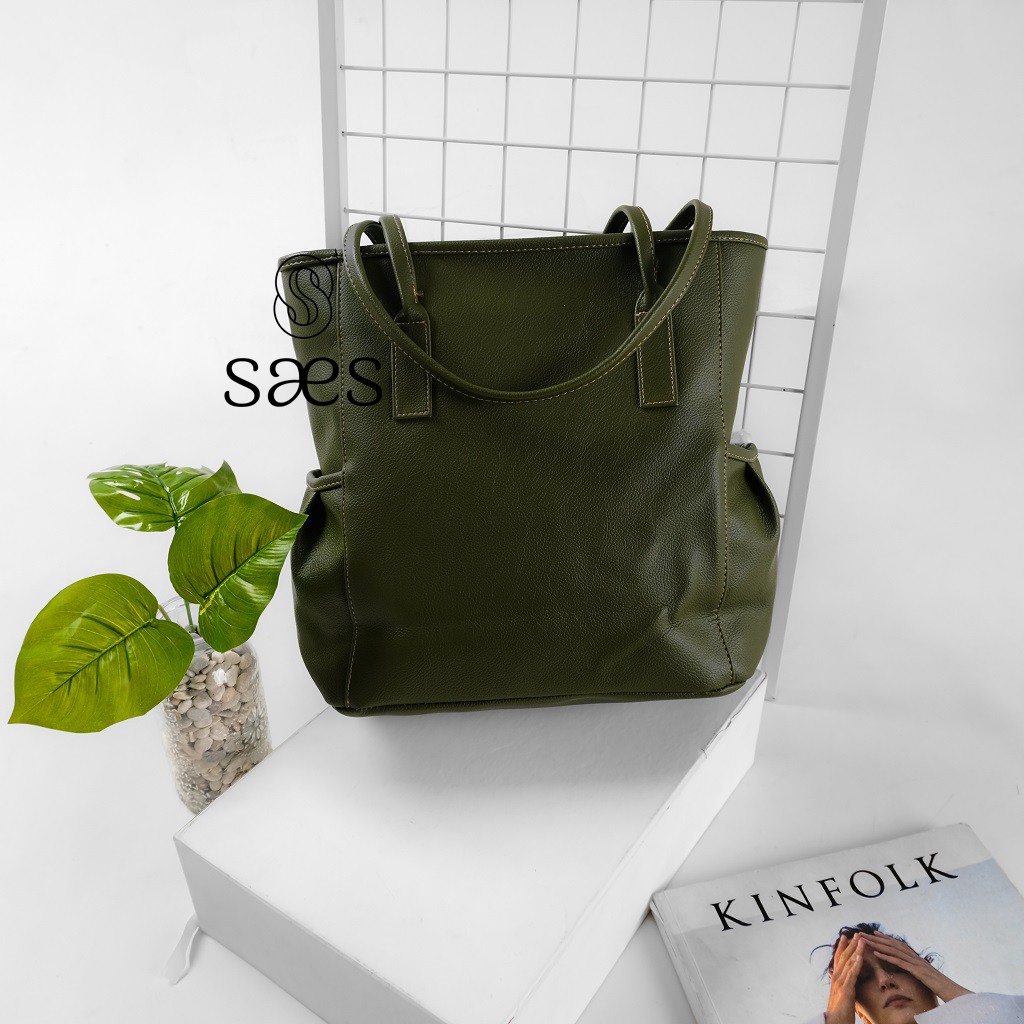 SAES Azalea Tas Tote Bag Cokelat Muda Tas Totebag kulit Vintage Hitam Saes shop 007