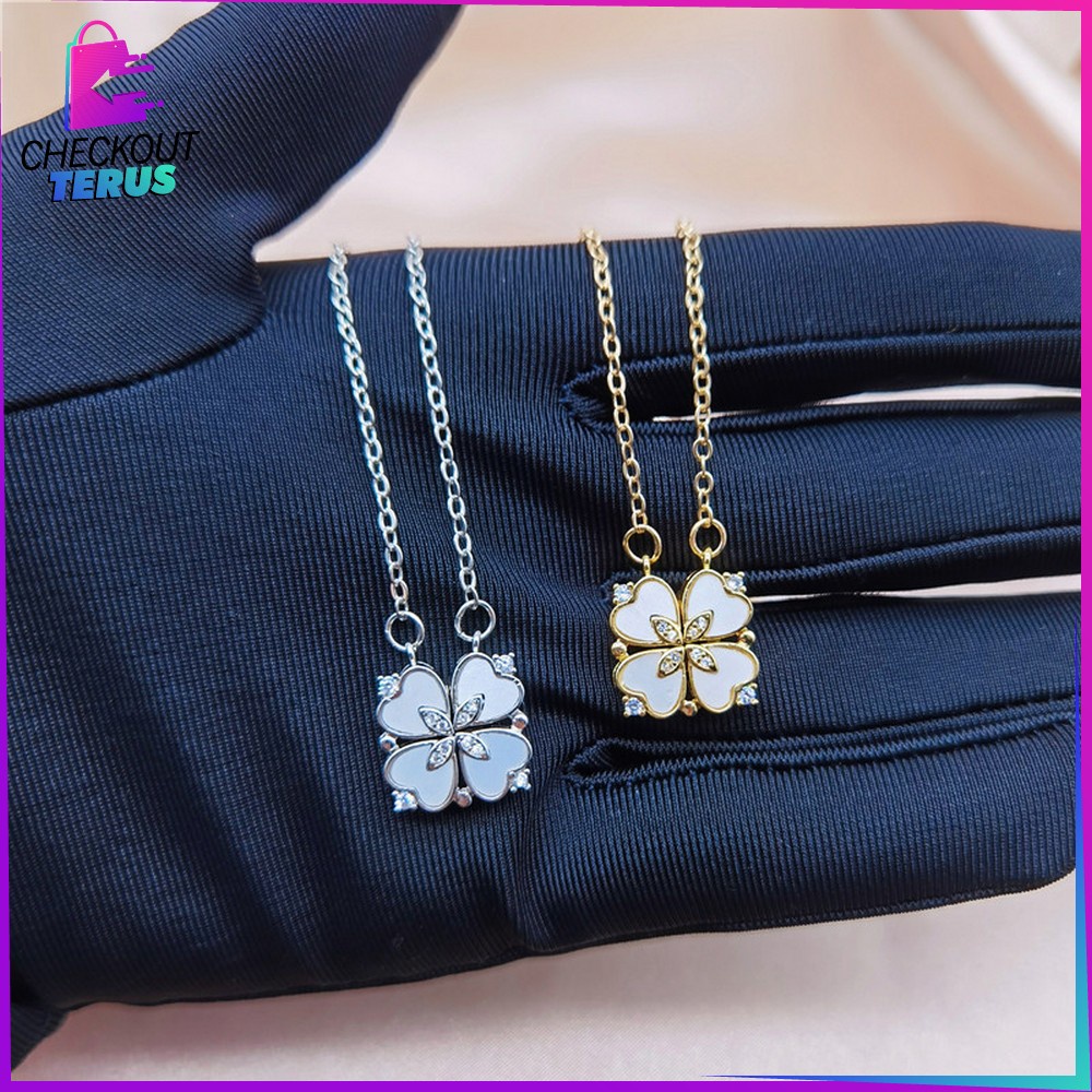 CT K123 Kalung Wanita Motif Clover Empat Daun Semanggi Kalung Anti Karat Bentuk Hati Aksesoris Fashion